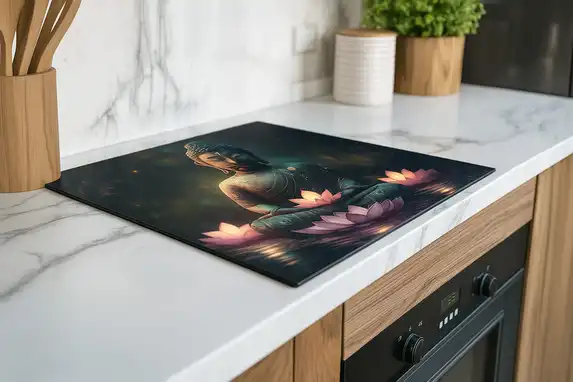 Mit einer Buddha-Statue auf einem Induktionskochfeldschutz können Sie nichts falsch machen.