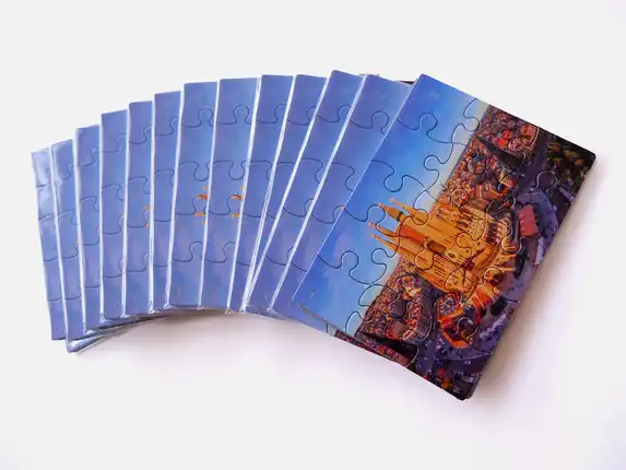 Puzzlekarte 13x18 cm mit eigenem Foto, je 52 Teile, schön als Hochzeitskarte oder Geburtskarte.