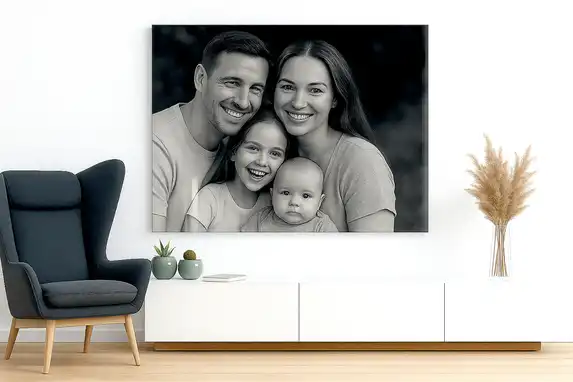 Auch ein schwarz-weißes Familienfoto macht sich auf Plexiglas gut.