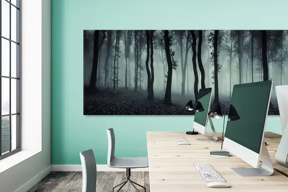 Fotogeschenk Großformatdruck auf Aluminiumplatte als Wanddekoration fürs Büro.